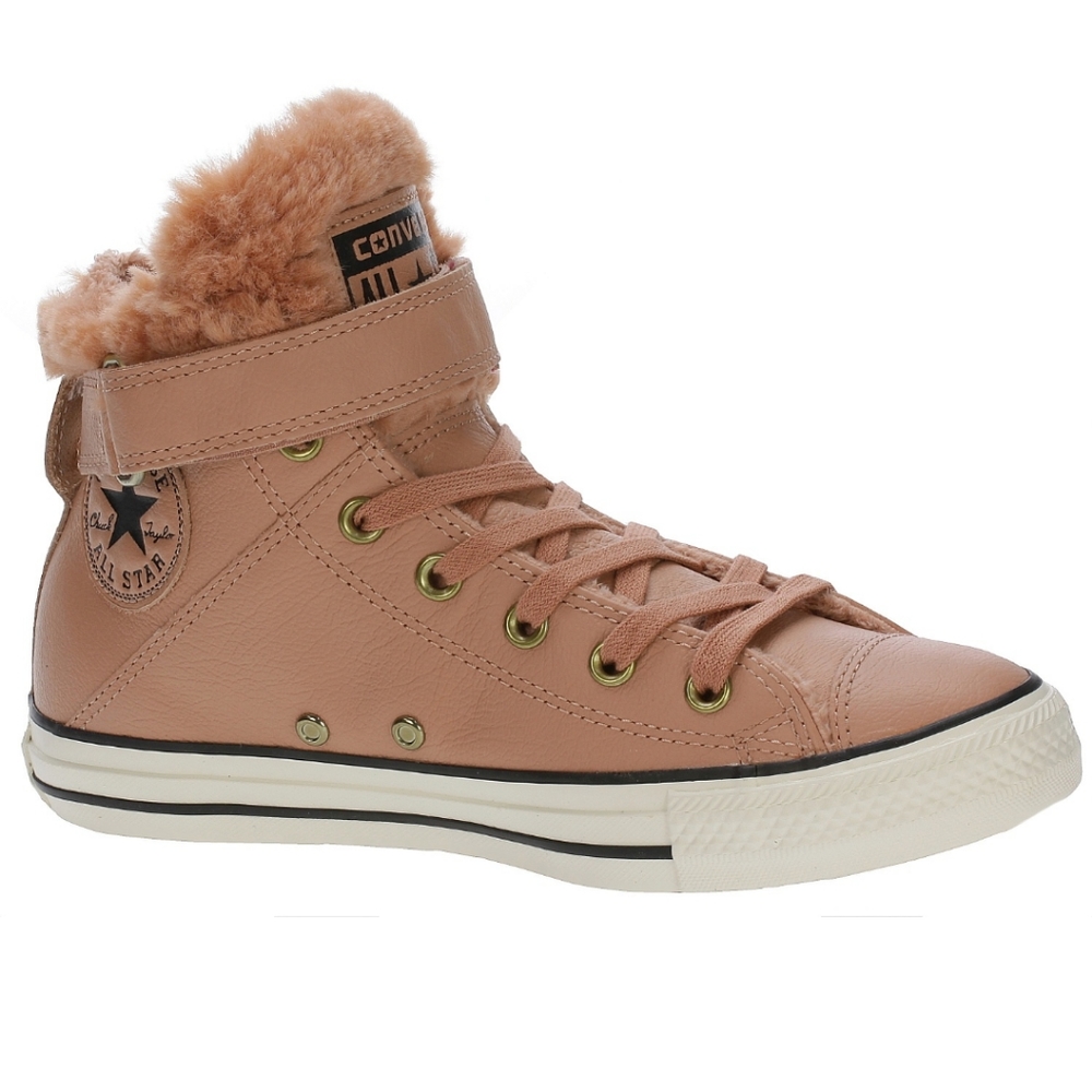 🔥Price Drop🔥Converse Chuck Taylor Brea Pink Leather Fur High Top Sneakers